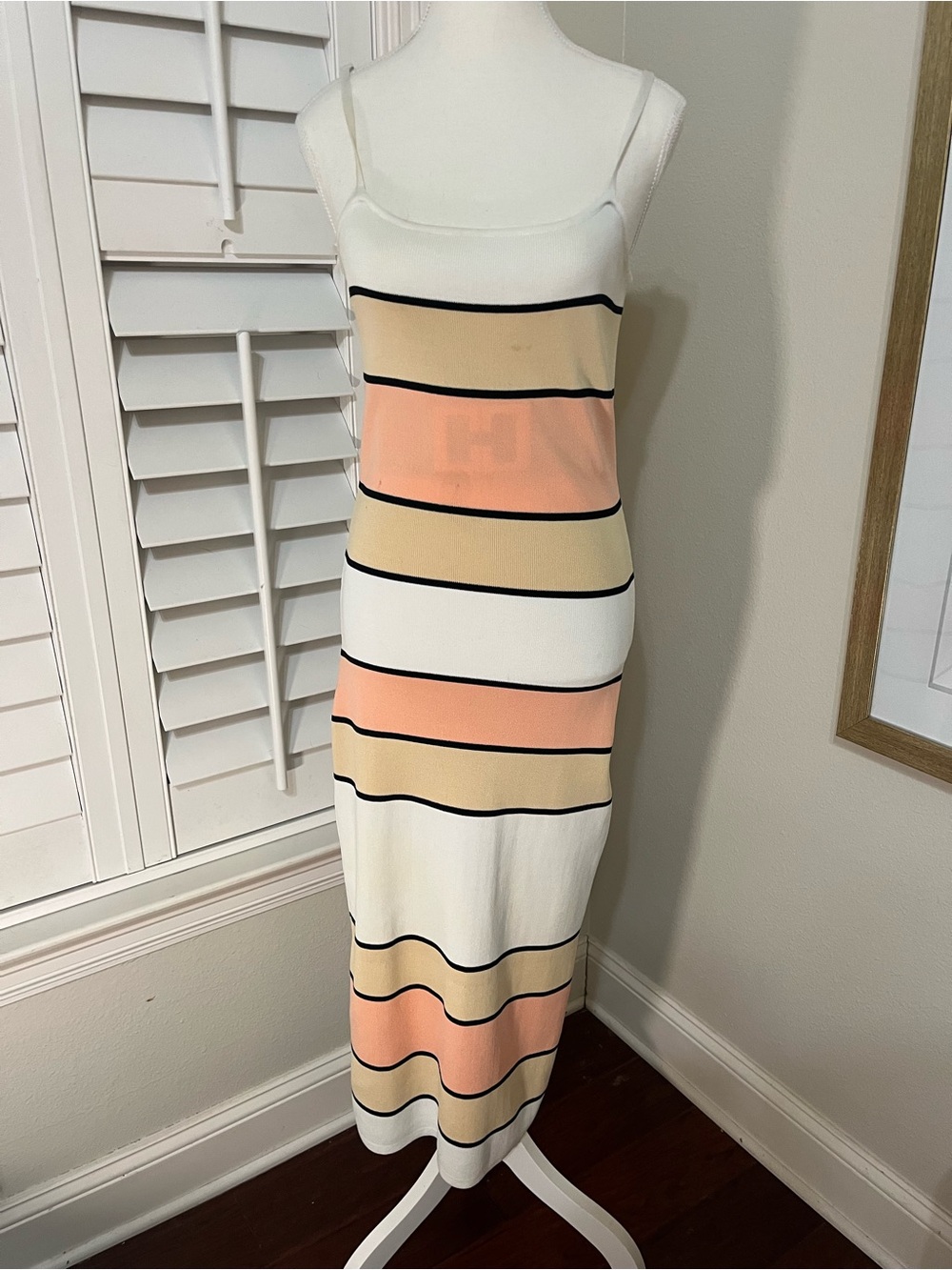 Lena Striped Maxi Dress in Cream, Peach & Tan